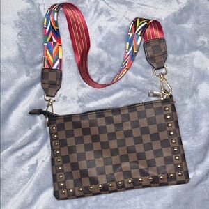 Checkered Brown Crossbody Bag